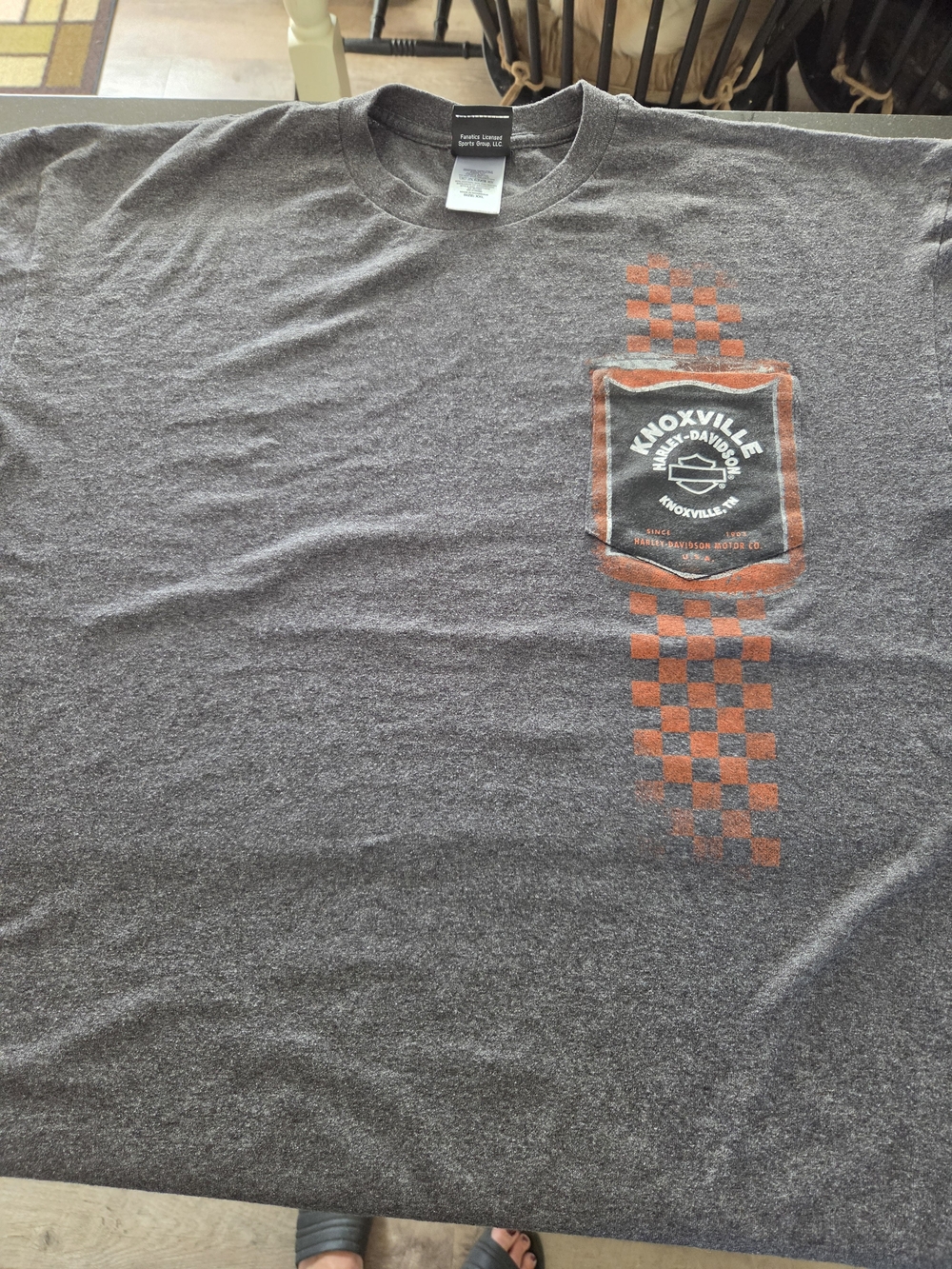 Harley-Davidson Gray Tee with Orange Checkered Accent